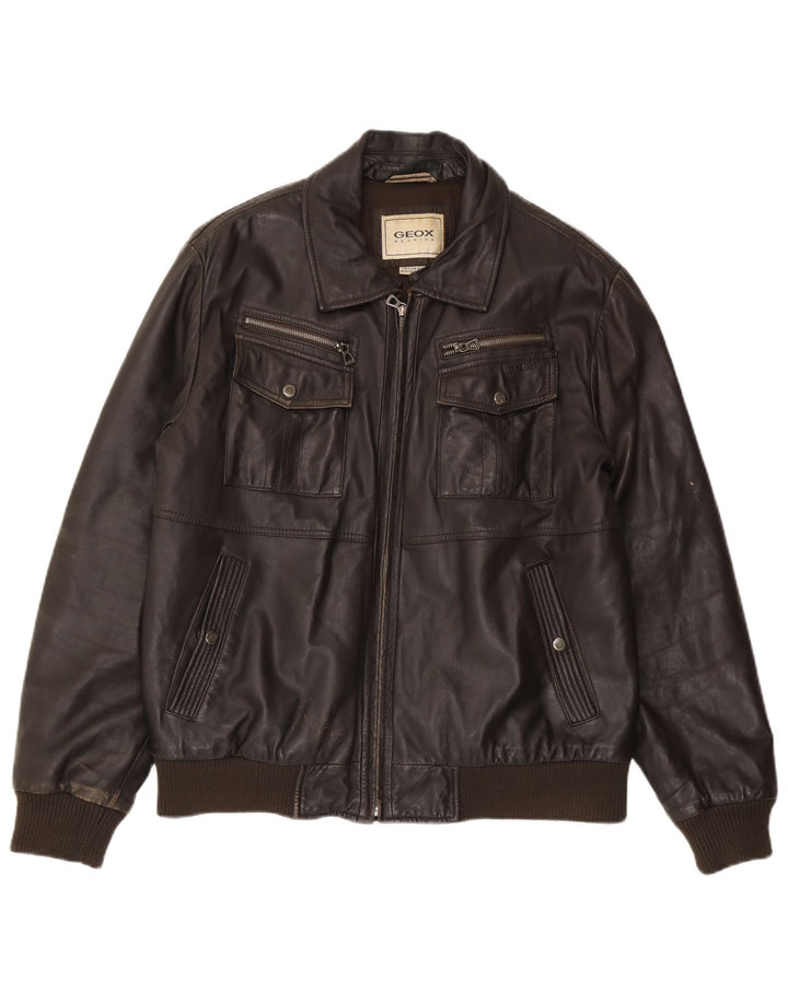 Męska kurtka skórzana Geox Bomber UK 42 XL, czarna skóra