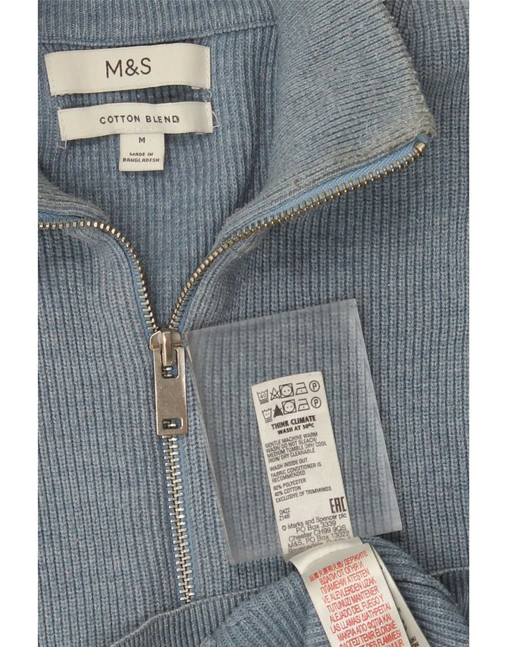 Marks & Spencer Męski sweter rozpinany, średni niebieski, poliester