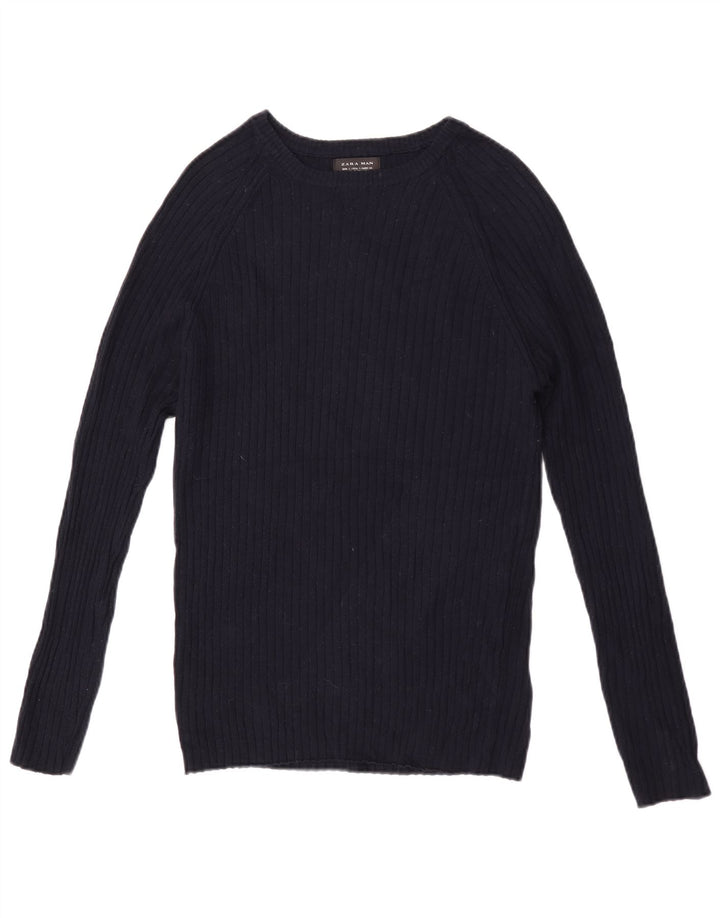 Męski sweter z dekoltem w łódkę Zara, mały, granatowy