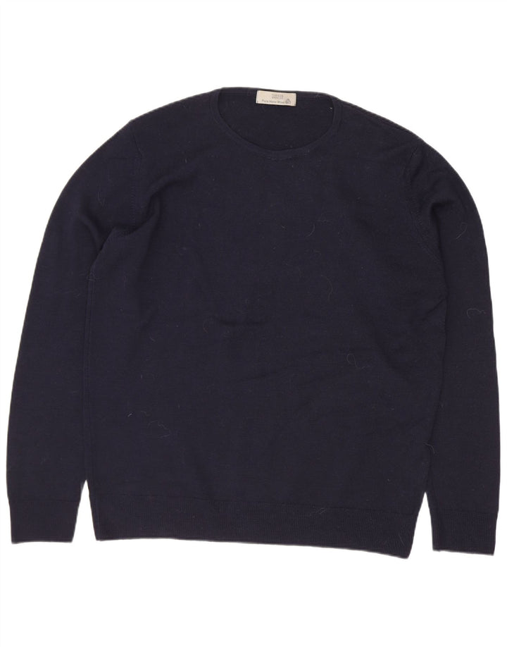 Marks & Spencer Damski sweter z okrągłym dekoltem UK 12 Średni granatowy wełniany