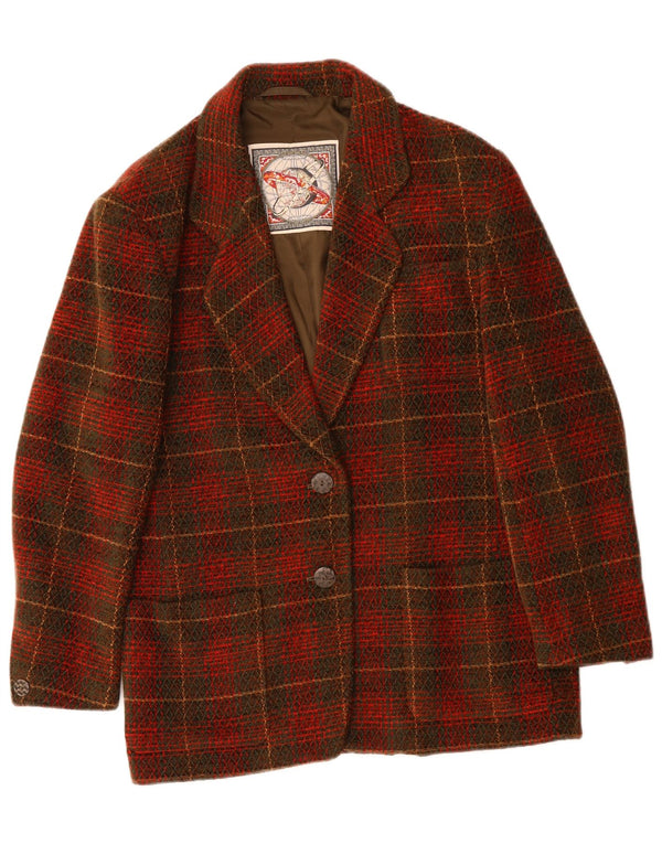 VINTAGE damska marynarka zapinana na 2 guziki US 10, duża, akrylowa czerwona krata