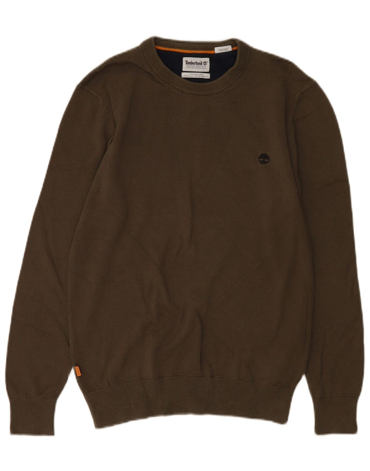 Męski sweter Timberland z okrągłym dekoltem, mały, bawełniany khaki
