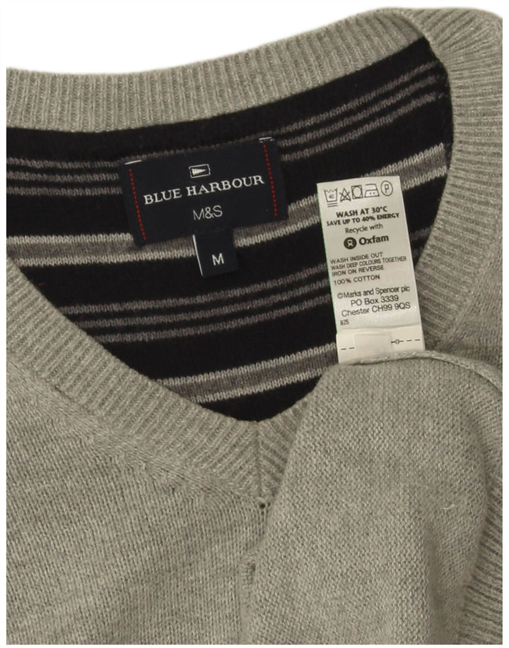 Męski sweter Marks & Spencer Blue Harbor z dekoltem w kształcie litery V, średnioszary, nakrapiany