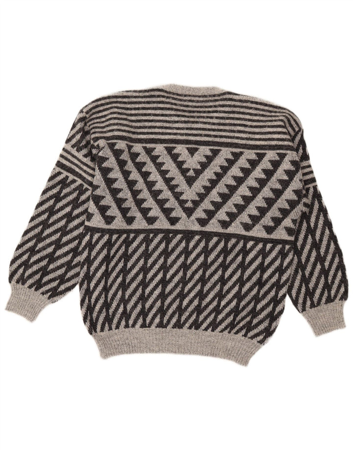 Męski sweter z okrągłym dekoltem Mapier, mały, szary, geometryczny
