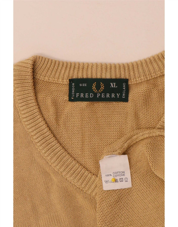 Męski sweter Fred Perry z dekoltem w kształcie litery V, XL, beżowa, bawełniana