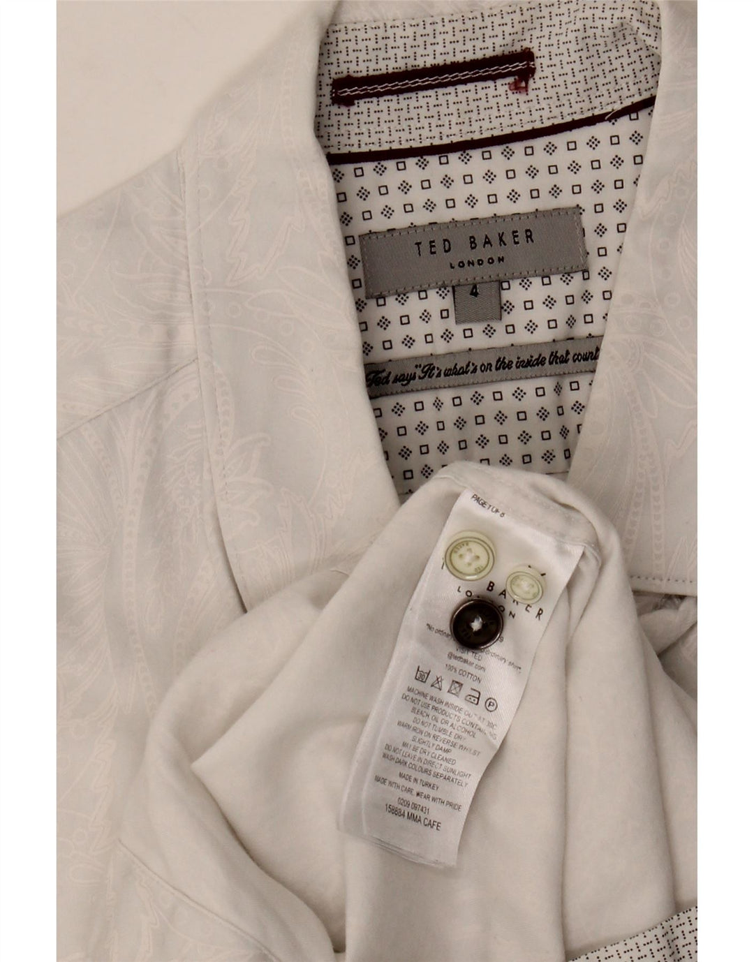 Koszula męska Ted Baker, rozmiar 4, duża, biała, bawełniana paisley