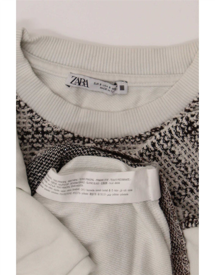 Damska bluza oversize Zara Crop UK 10, mała, biała, bawełniana kratka