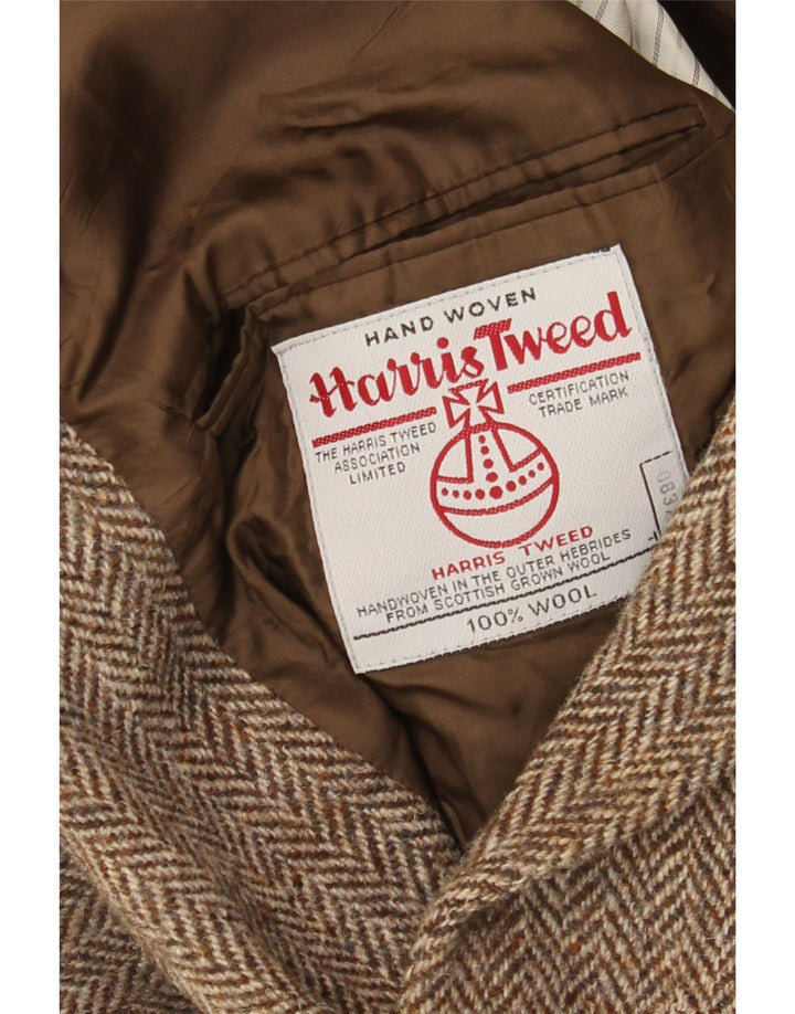 Męska marynarka zapinana na 2 guziki Harris Tweed UK 40 Duża brązowa wełna w jodełkę
