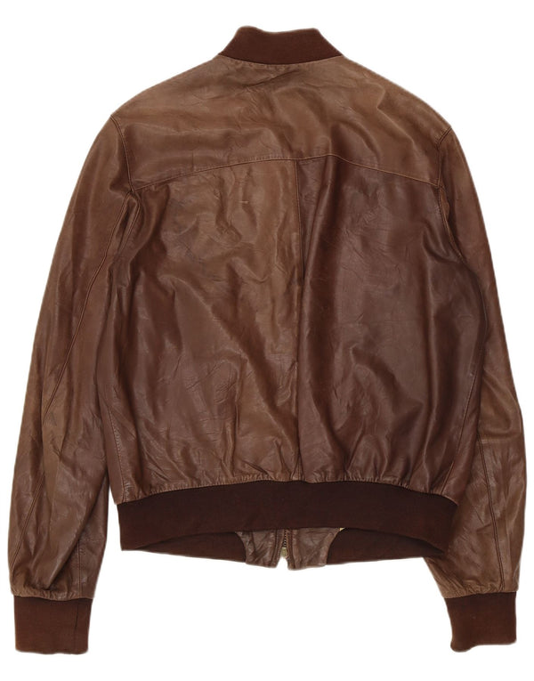 GALLOTTI Mens Bomber Leather Jacket IT 50 Large Brown Leather