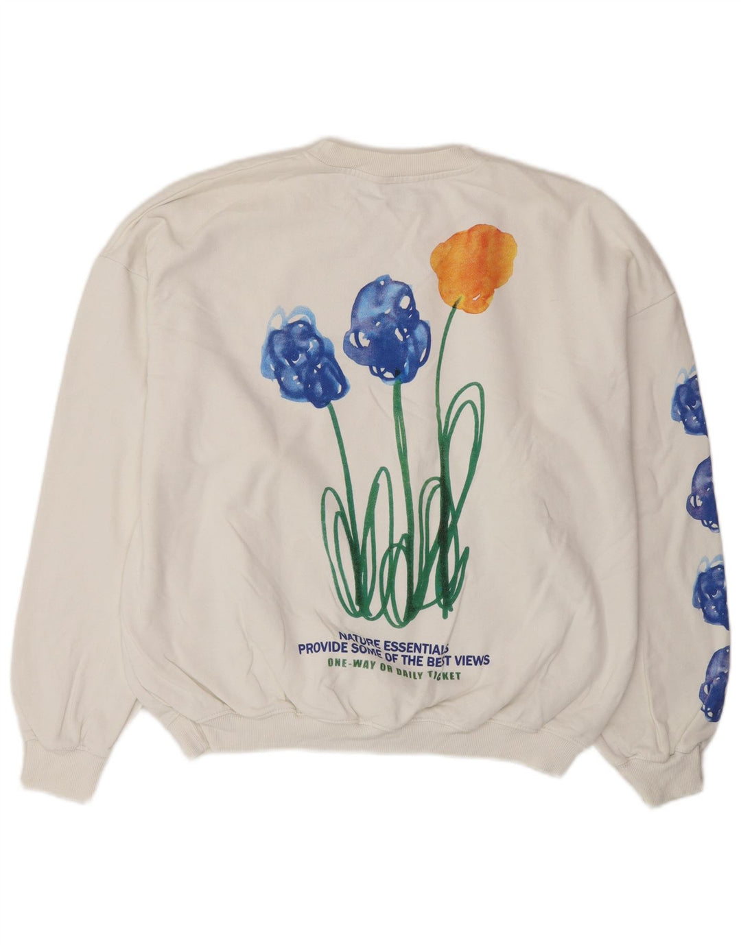 Damska bluza oversize Zara z grafiką UK 14, średnia, biała, w kwiaty