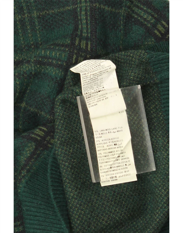 Męski sweter z okrągłym dekoltem Benetton XL, wełniany w zieloną kratkę