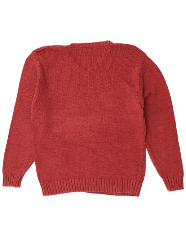 Vintage męski sweter z dekoltem w kształcie litery V, XL, bordowa bawełna