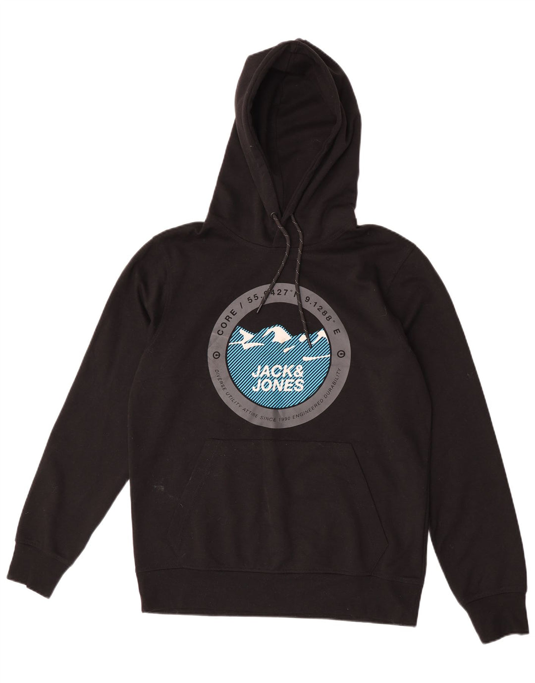 Męski sweter z kapturem i grafiką Jack & Jones, średni czarny poliester