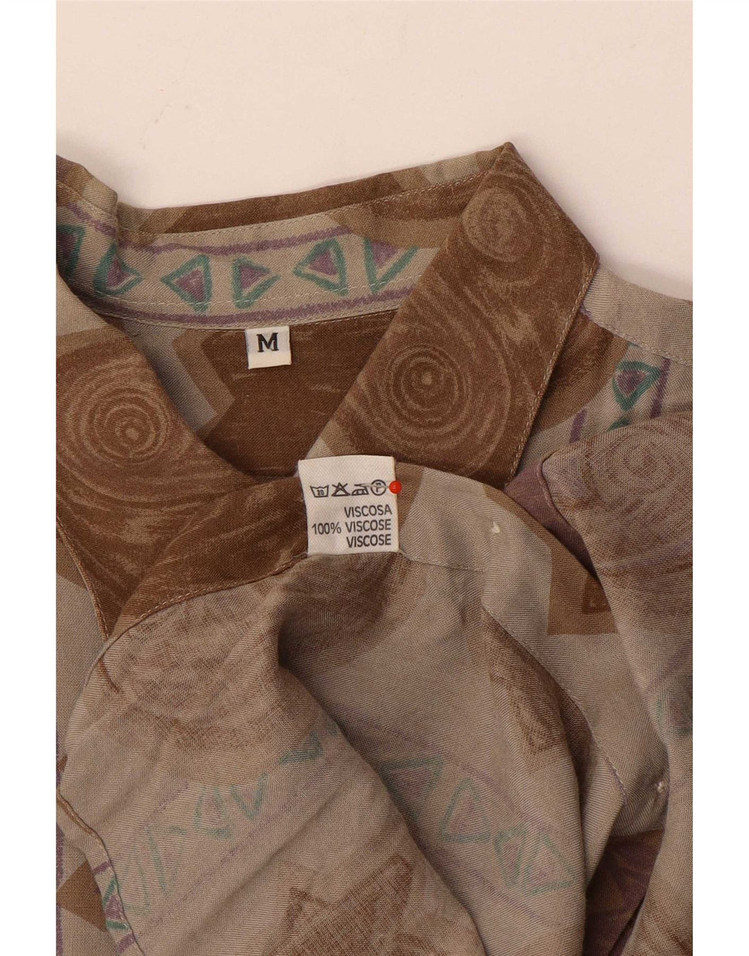 Koszula męska w stylu vintage w abstrakcyjny wzór, średnia brązowa wiskoza