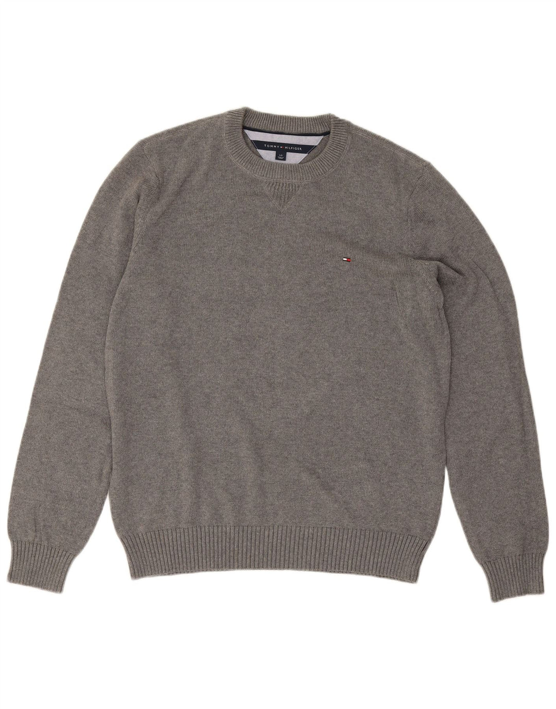 Męski sweter z okrągłym dekoltem Tommy Hilfiger, duży, szary, bawełniany