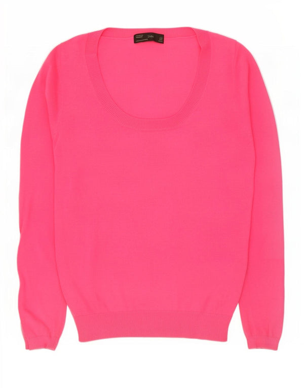 Sweter damski Zara z dekoltem w łódkę UK 14, duży, różowy, bawełniany