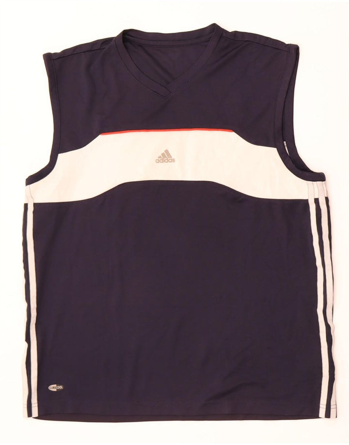 Adidas Męska kamizelka Climacool Top Średni granatowy poliester z blokami kolorów