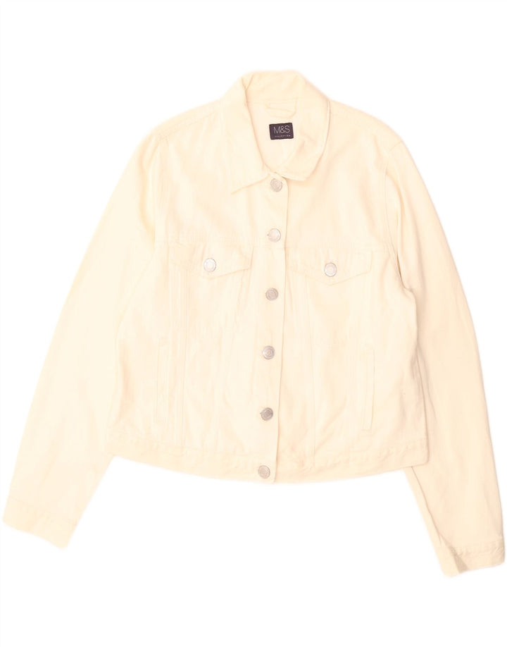 Marks & Spencer Damska kurtka dżinsowa Crop UK 16, duża, złamanej bieli, bawełniana