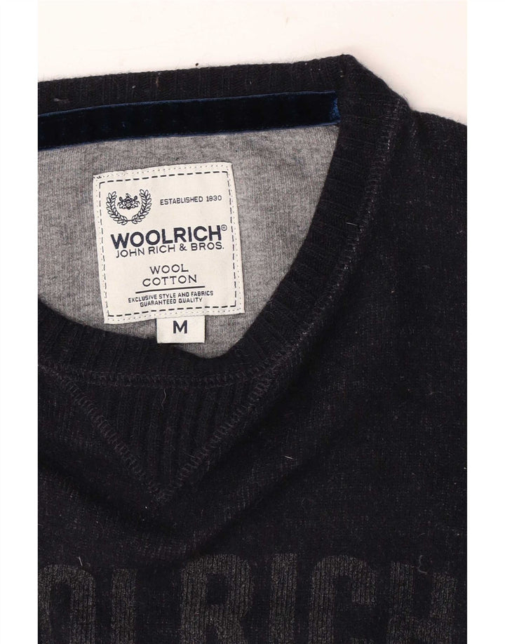 Męski sweter Woolrich z graficznym dekoltem w łódkę, średni granatowy wełniany