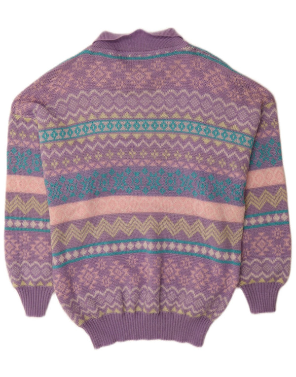 Męski sweter polo LUPO Średni fiolet Fair Isle poliakryl