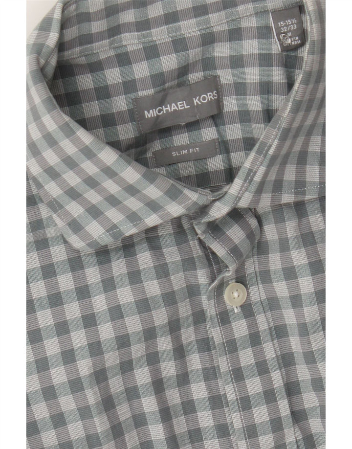 MICHAEL KORS Mens Slim Fit Shirt Size 15 1/2 Medium Grey Check Cotton Vintage Michael Kors and Second-Hand Michael Kors from Messina Hembry 