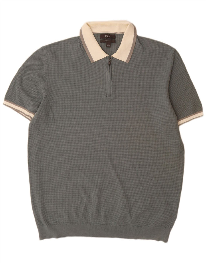 Marks & Spencer Męski sweter polo XL, szary, z blokami kolorów