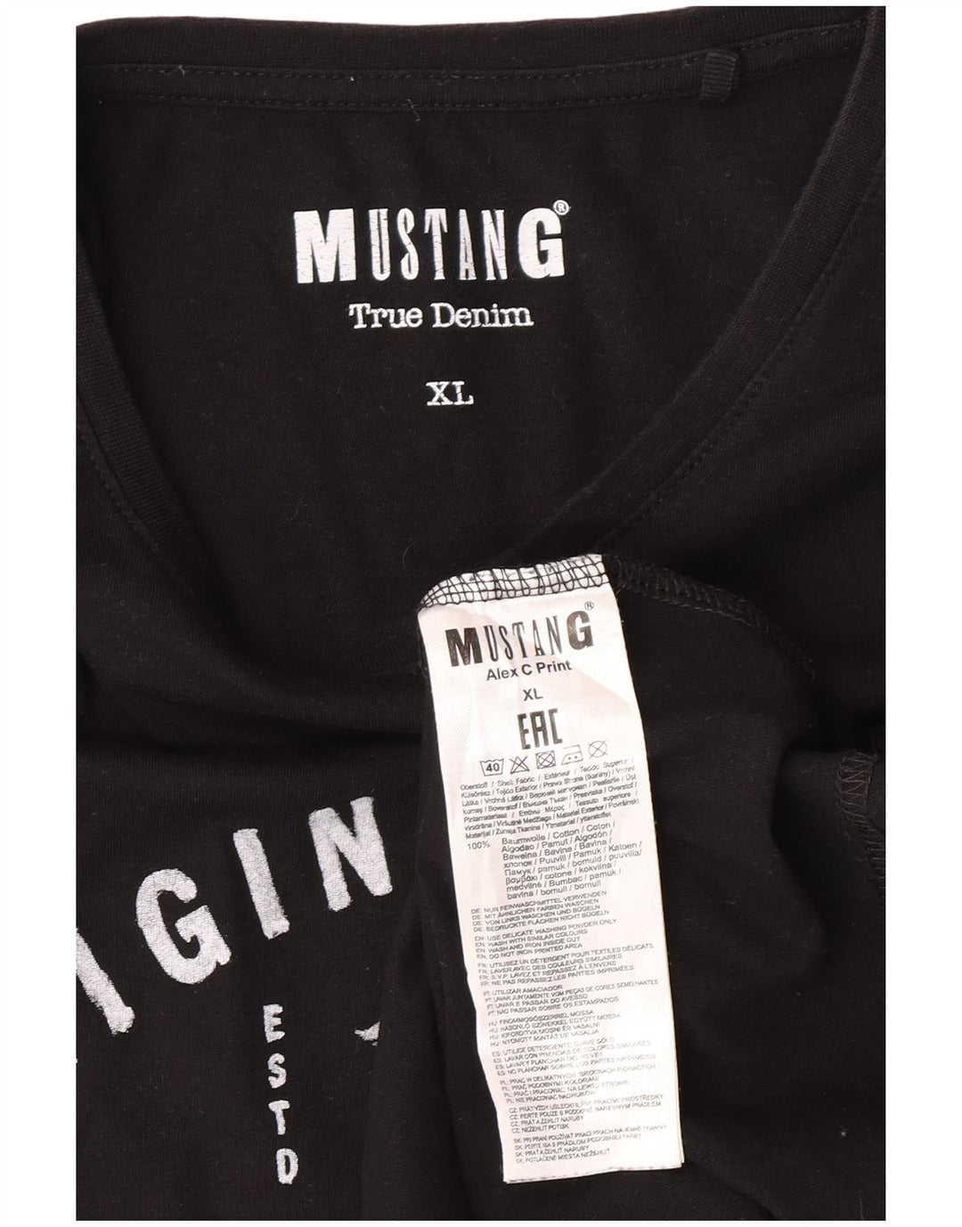 Męska koszulka z grafiką MUSTANG XL, czarna, bawełniana