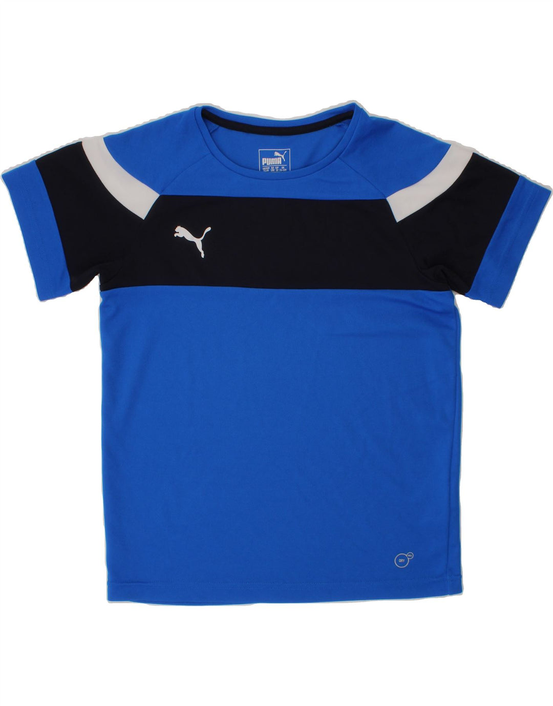 PUMA Boys T-Shirt Top 11-12 Years Blue Colourblock Polyester Vintage Puma and Second-Hand Puma from Messina Hembry 