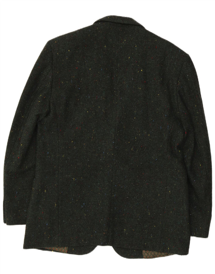 Męska marynarka zapinana na 2 guziki Benetton IT 50, duża, zielona wełna w cętki