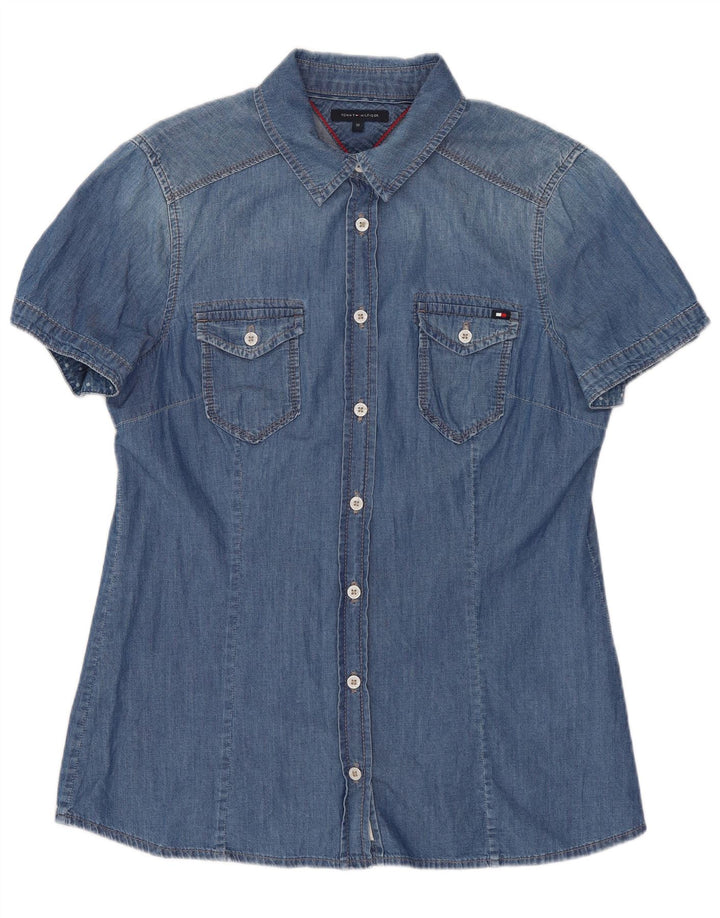 Damska koszula dżinsowa z krótkim rękawem Tommy Hilfiger US 10, duża niebieska bawełna