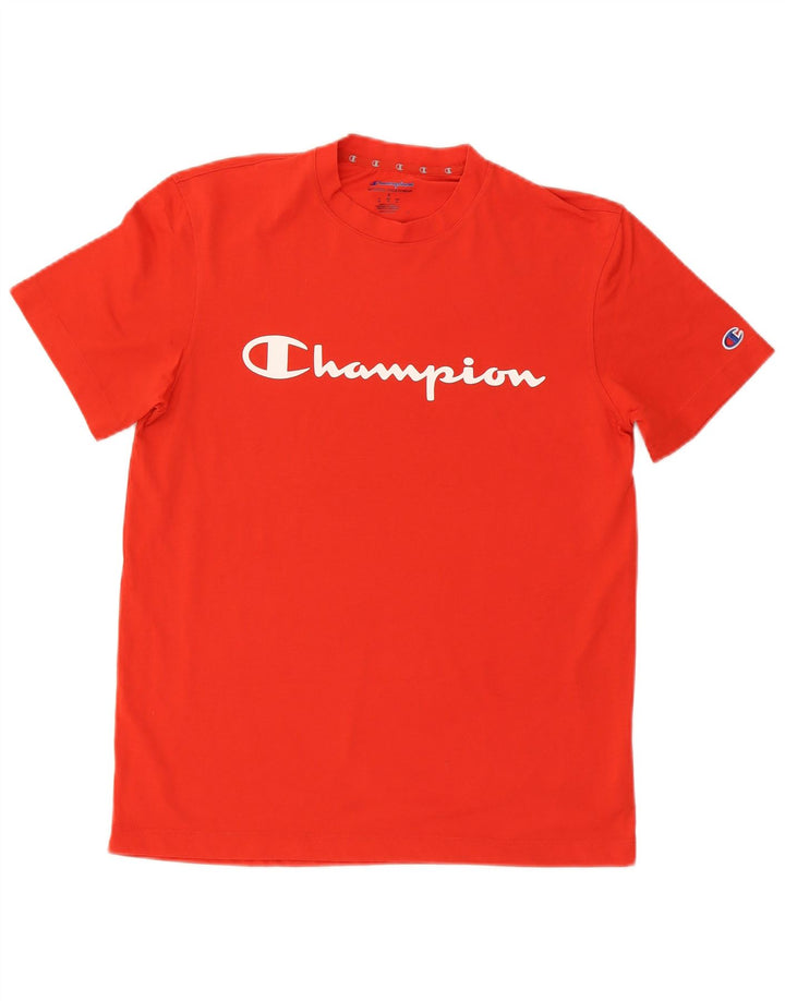 Męski T-shirt z grafiką Champion, mały, czerwony, poliestrowy