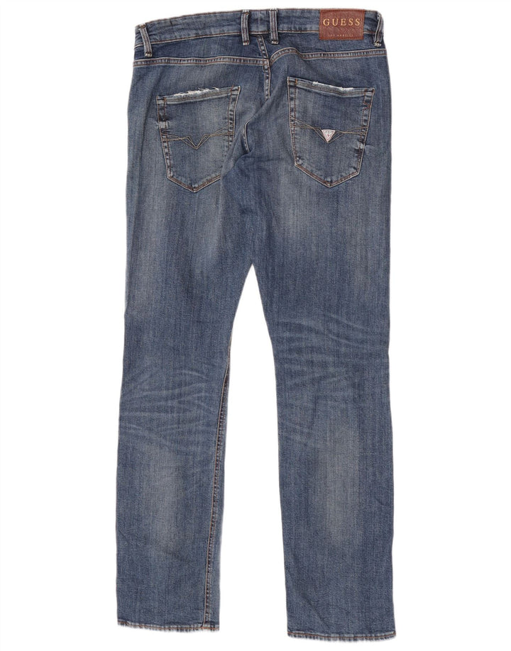 Męskie jeansy Guess Straight Distressed W30 L33 Niebieski poliester