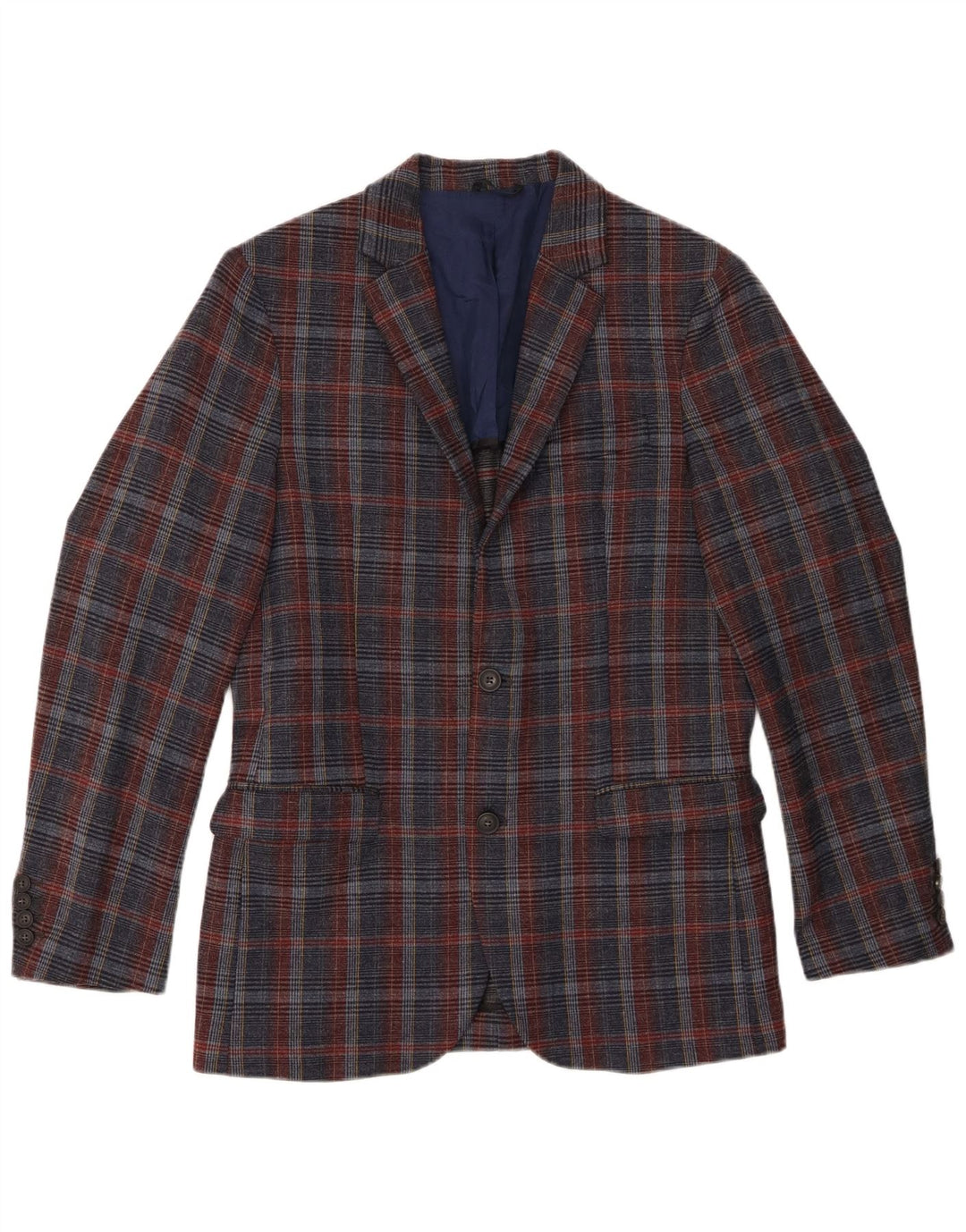 Męska marynarka Benetton zapinana na 2 guziki UK 38 Średni granatowy, wełniany kratę