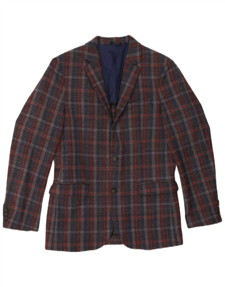 Męska marynarka Benetton zapinana na 2 guziki UK 38 Średni granatowy, wełniany kratę