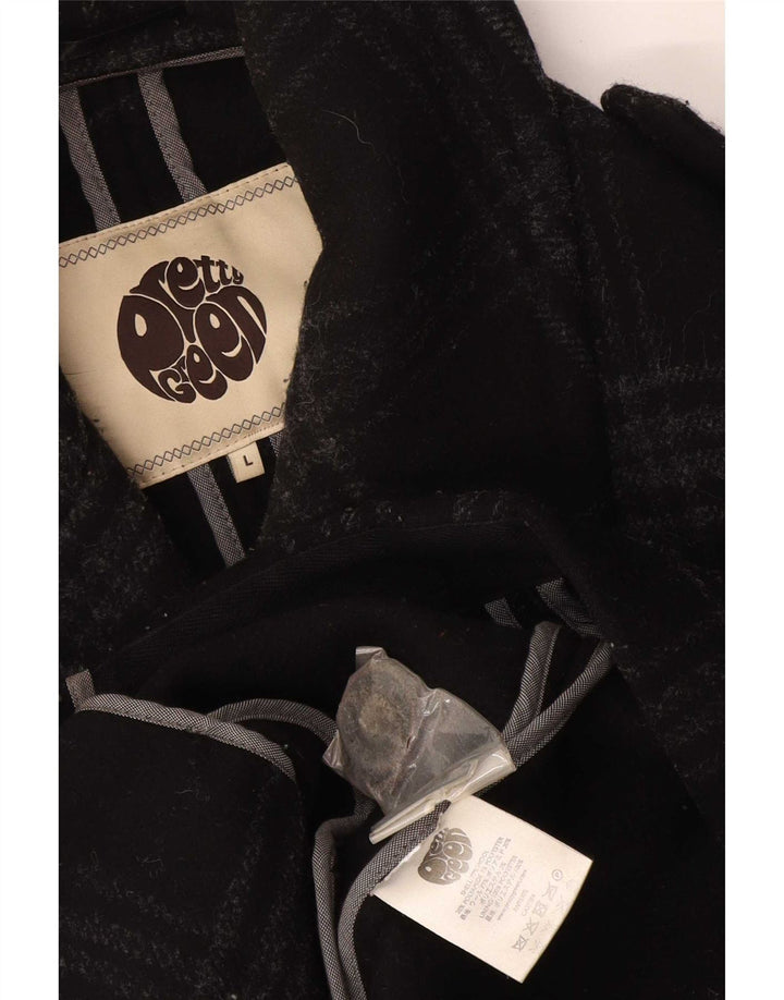 Pretty Green Męski płaszcz grochowy UK 40, duża, czarna wełna w kratkę