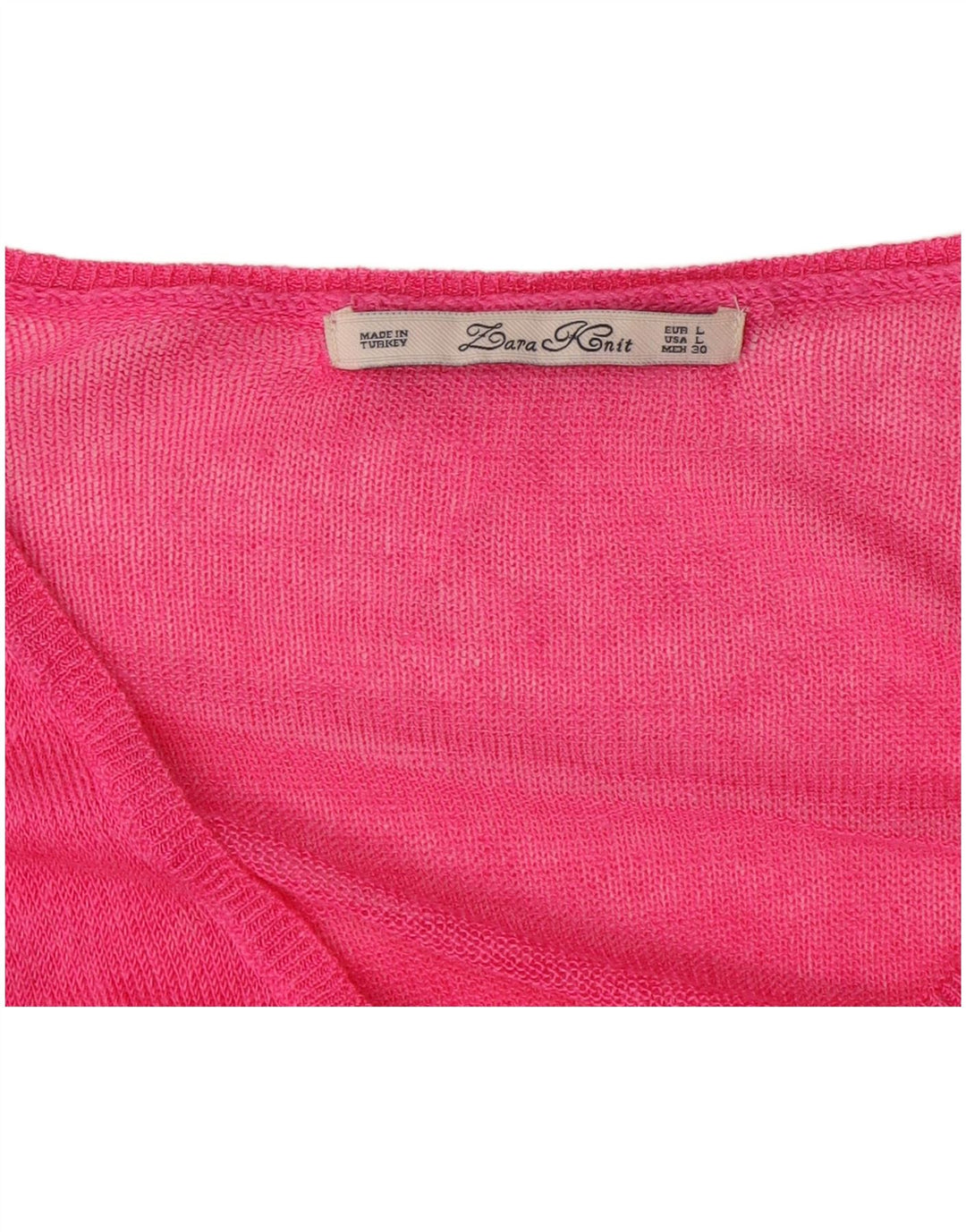 Sweter damski Zara z dekoltem w kształcie litery V, UK 16, duży, różowy