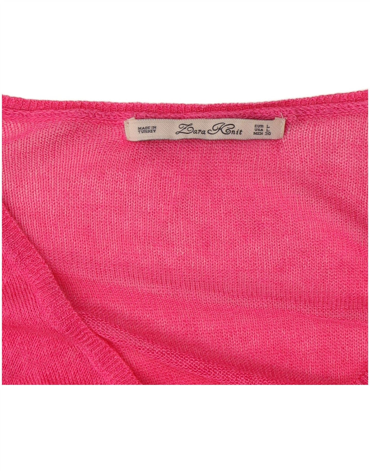 Sweter damski Zara z dekoltem w kształcie litery V, UK 16, duży, różowy