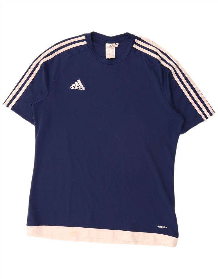 Adidas Męska koszulka Climalite Top, duża, granatowa, poliestrowa z blokami kolorów