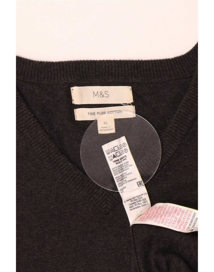 Marks & Spencer Męski sweter z dekoltem w kształcie litery V, XL, szary, bawełniany