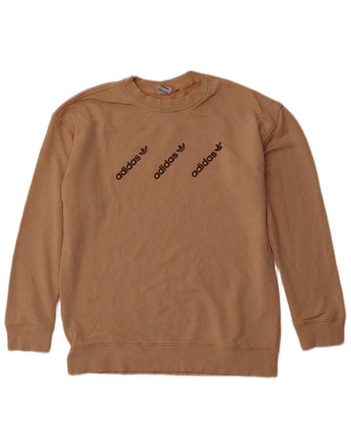 Męska bluza z grafiką ADIDAS, sweter, średniobrązowa, bawełniana, sportowa