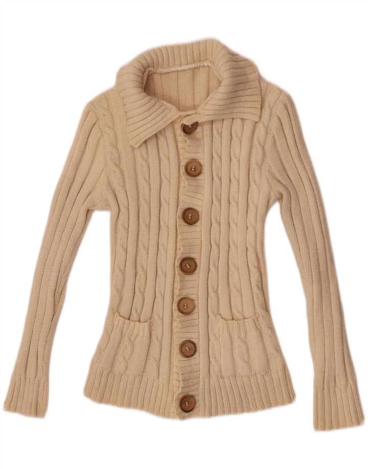 Sweter damski w stylu vintage, rozpinany UK 8, mały, w kolorze złamanej bieli