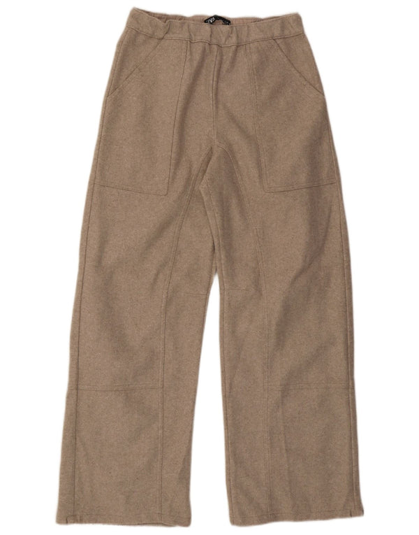 Damskie spodnie codzienne z szeroką nogawką Zara, małe W26 L29, beżowy poliester