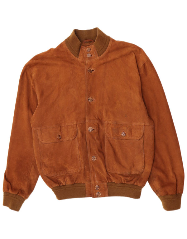 Vintage męska zamszowa kurtka bomber IT 52 XL brązowa skórzana retro