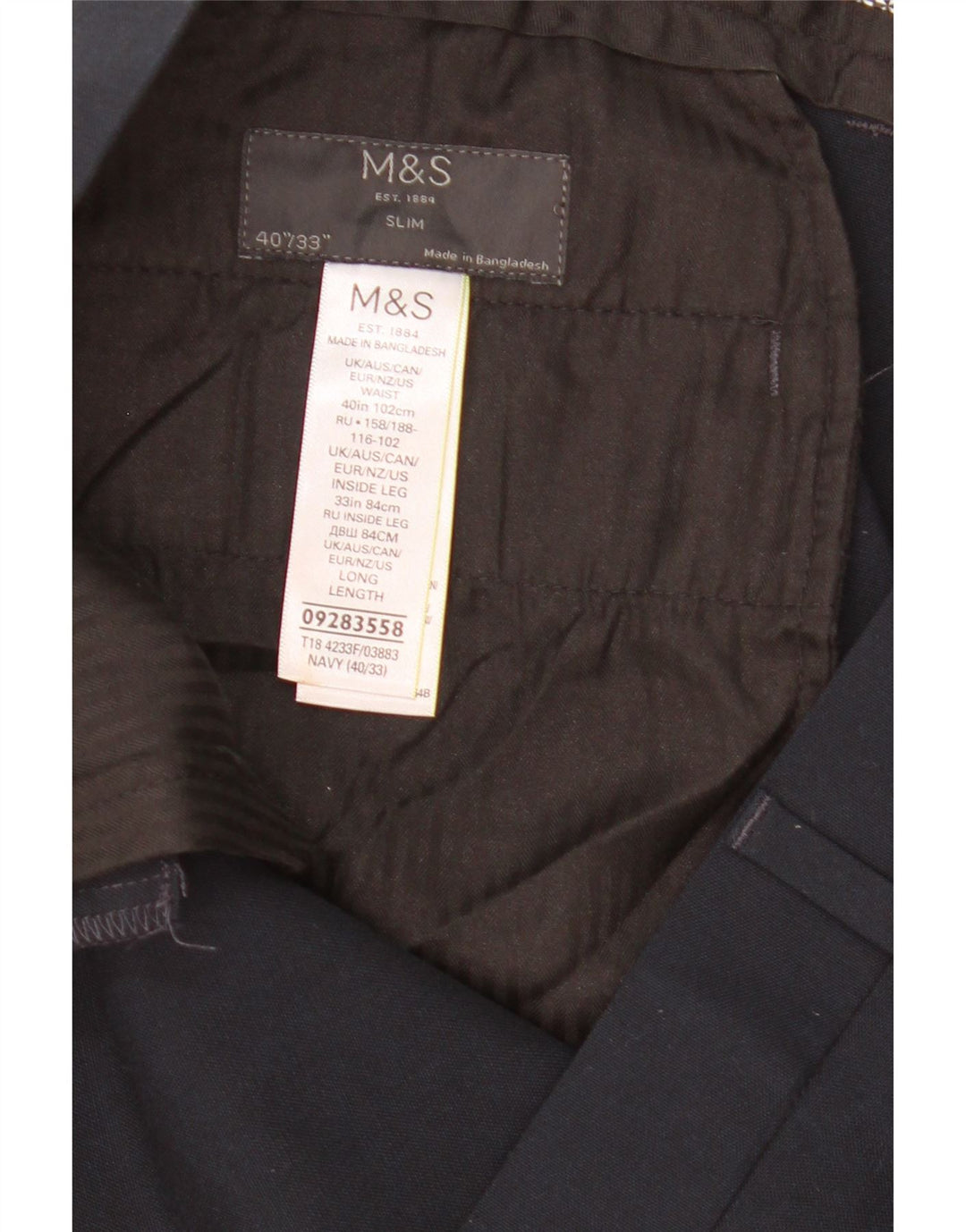 Męskie spodnie typu slim chino Marks & Spencer W40 L33 Granatowy poliester