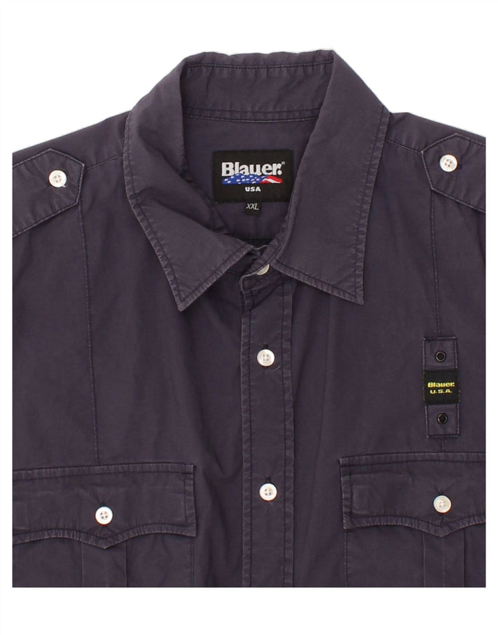 Koszula męska z krótkim rękawem BLAUER 2XL, bawełniana, granatowa