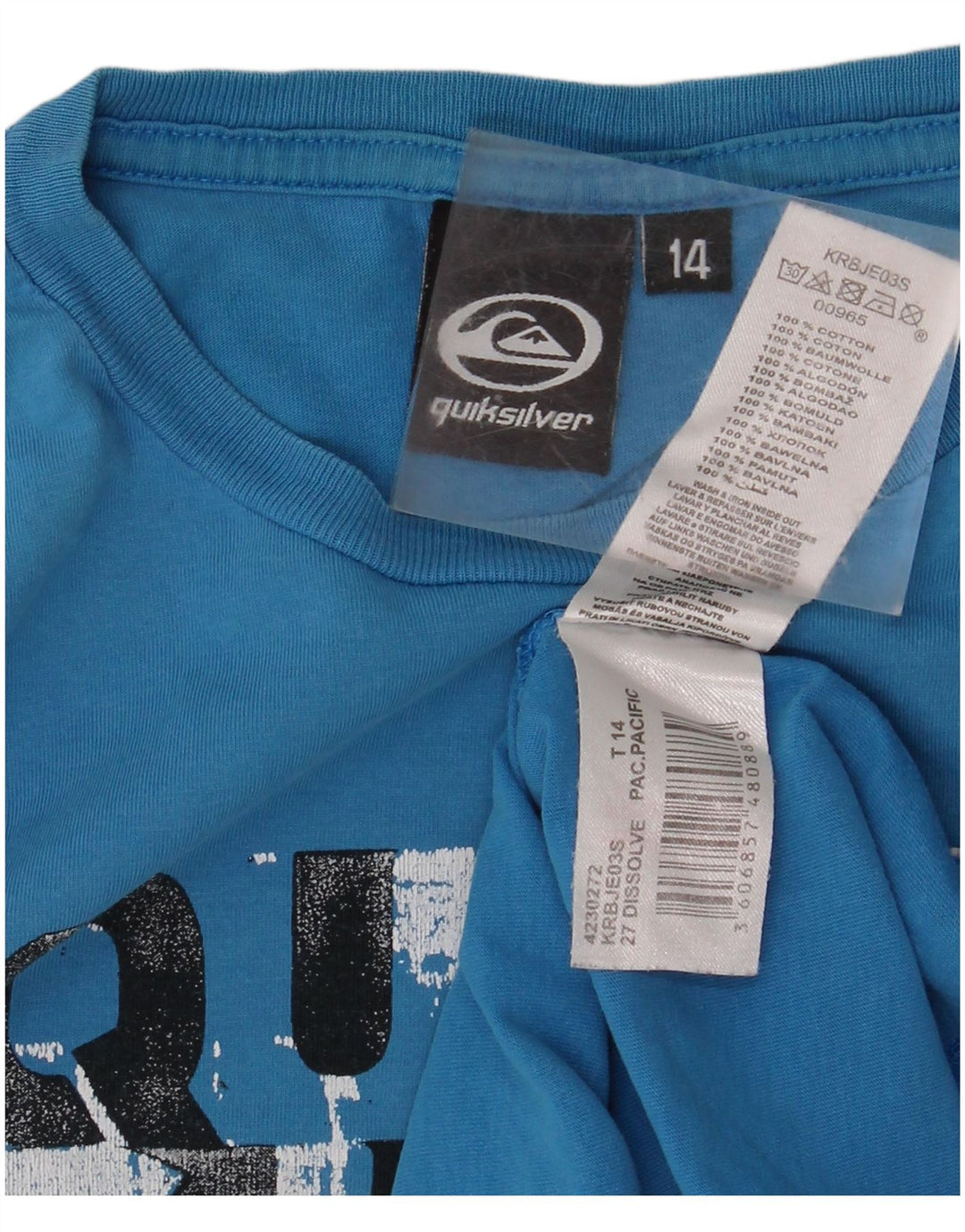 Chłopięcy T-shirt z grafiką QUIKSILVER, 13-14 lat, niebieska bawełna