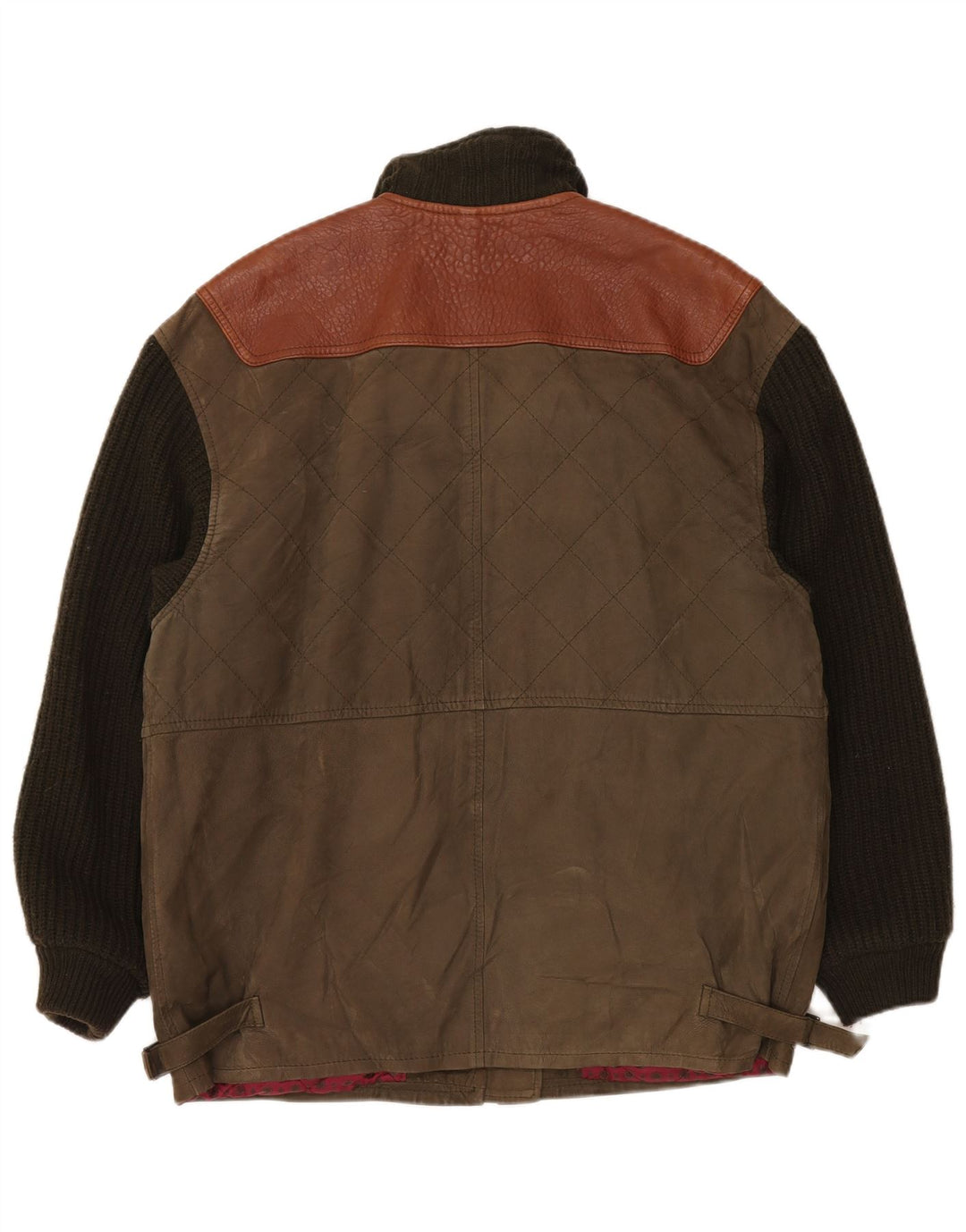 Vintage męska dzianinowa kurtka skórzana UK 42 XL Khaki Colorblock Classic