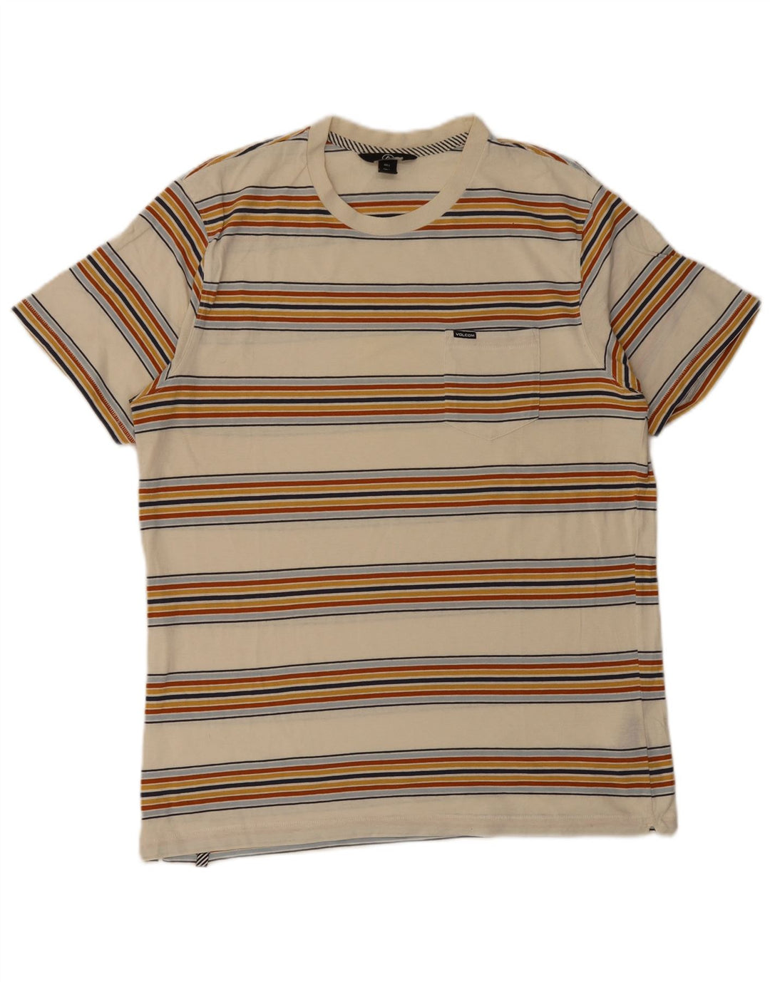 T-shirt męski Volcom Top, duży, beżowy, bawełniany w paski