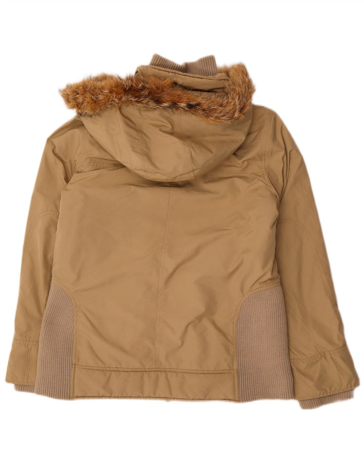 Damska ocieplana kurtka z kapturem Woolrich UK 16, duża, beżowa, poliester