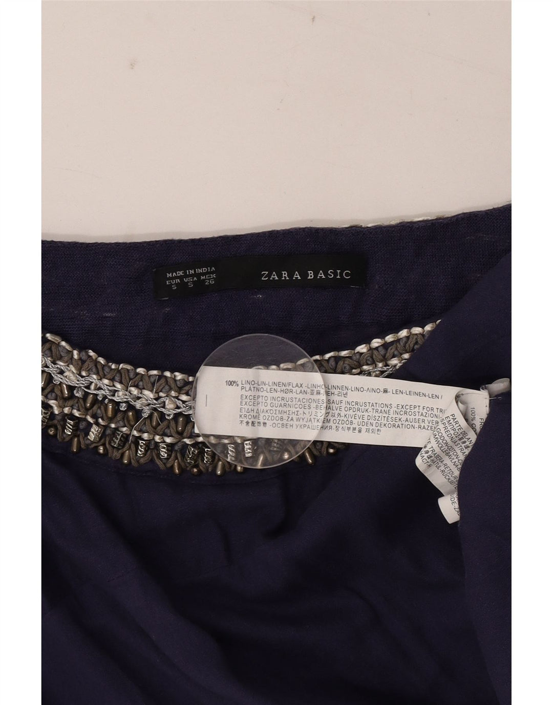 Damska bluzka oversize bez rękawów Zara Top UK 10, mała, granatowa, lniana